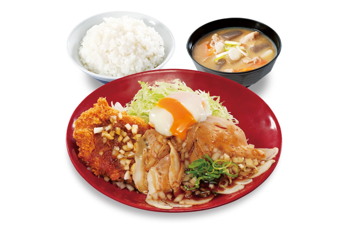 (温たま付)ローストポークとロースカツの合い盛り定食