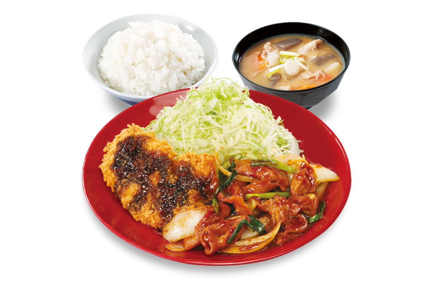 モツ野菜炒めとチキンカツの合い盛り定食