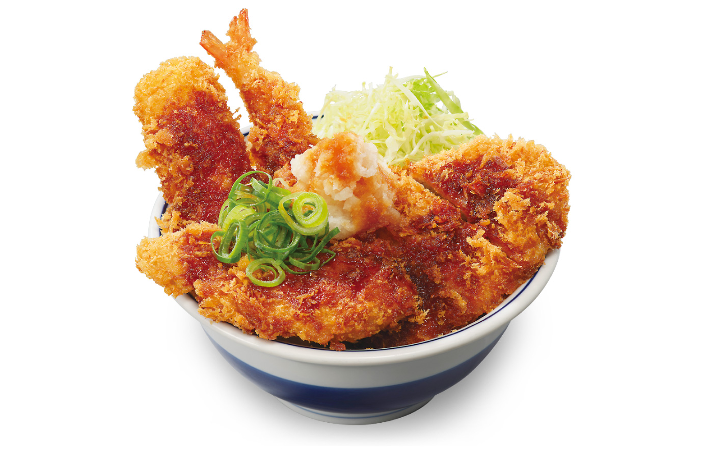 海鮮三種とロースの醤油カツ丼