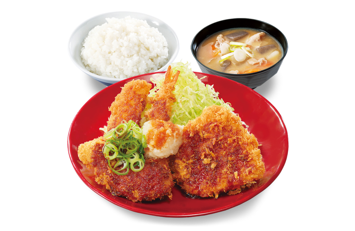 海鮮三種とロースの醬油カツ定食