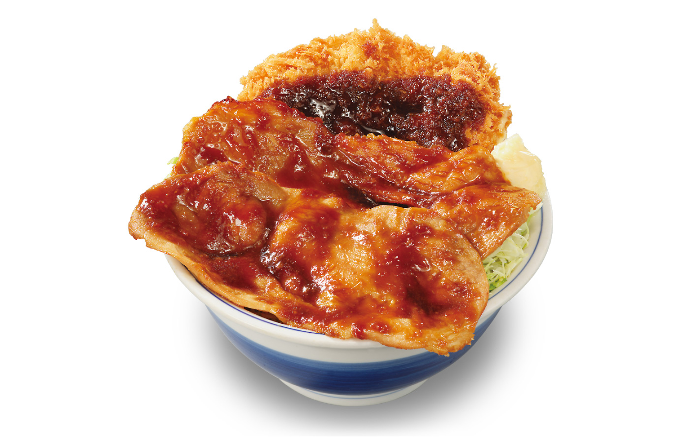 大判生姜焼きとチキンカツの合い盛り丼(ダブル)