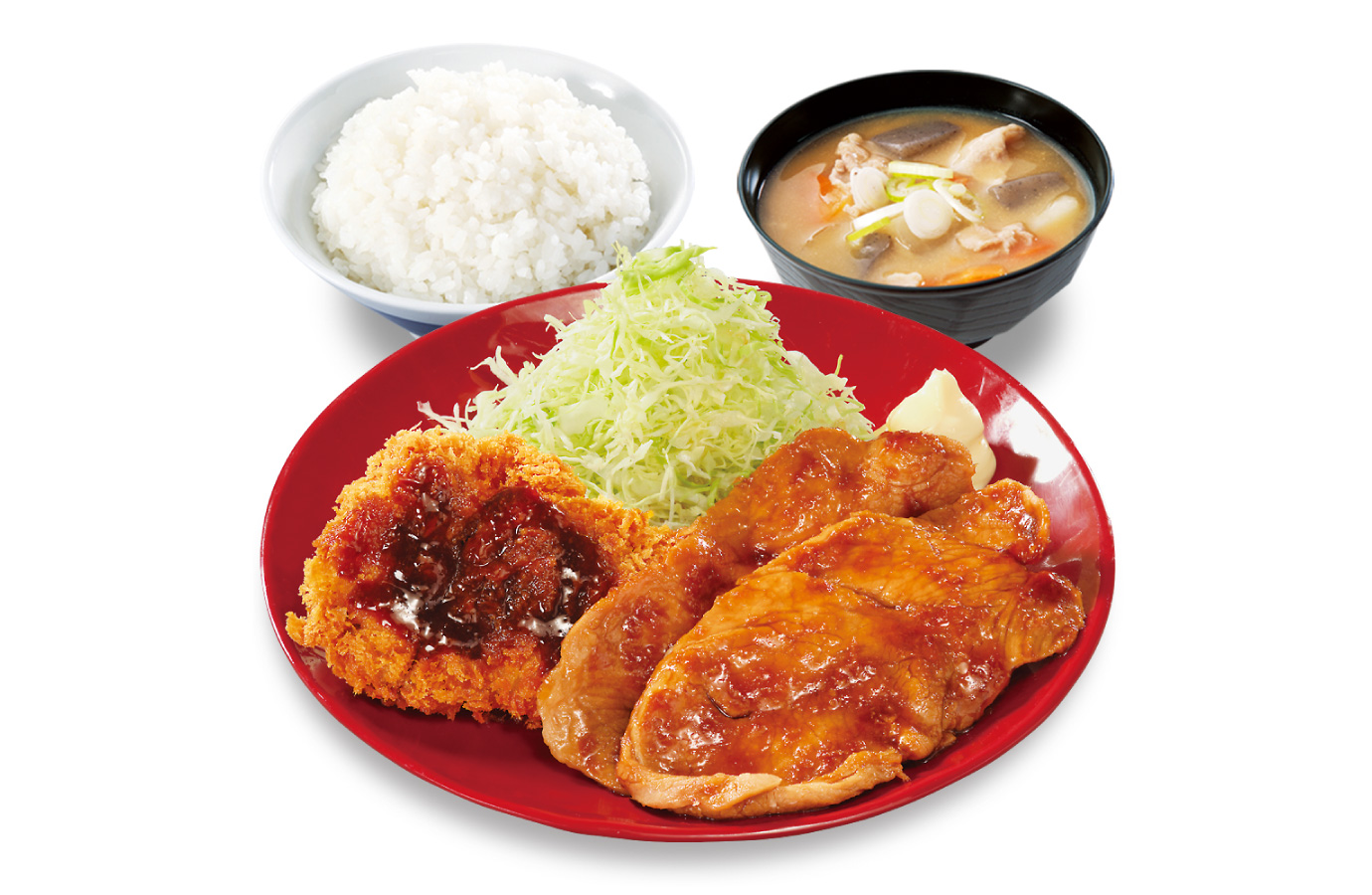 大判生姜焼きとチキンカツの合い盛り定食(ダブル)