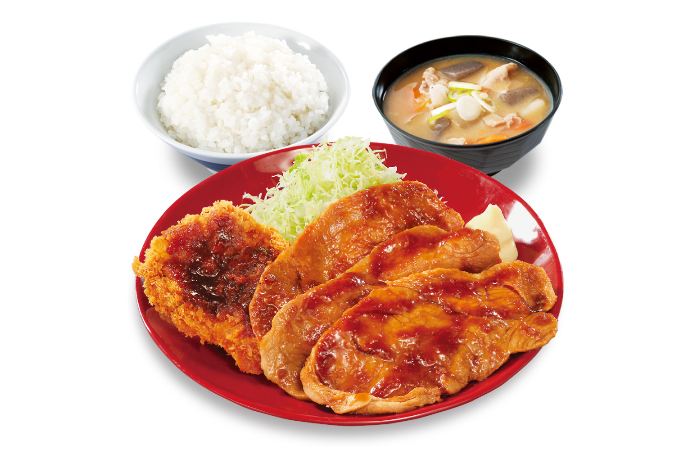 大判生姜焼きとチキンカツの合い盛り定食(トリプル)