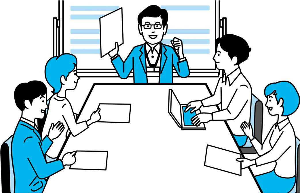 会議室などでの研修シーンイラスト